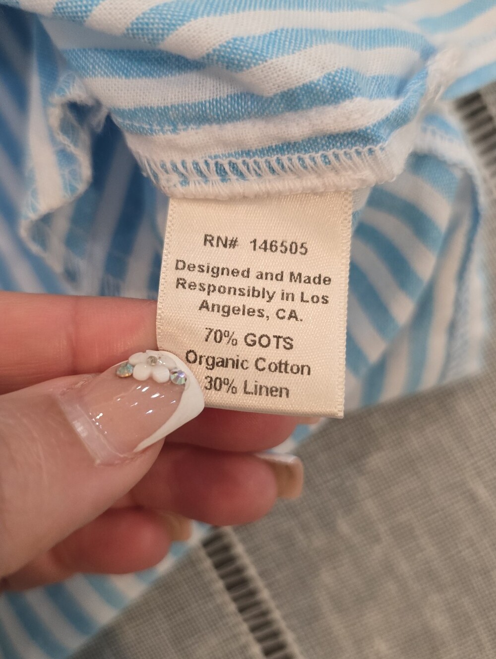 La Relaxed Cotton And Linen Dress Striped Blue/white Size Large - Picture 9 of 11